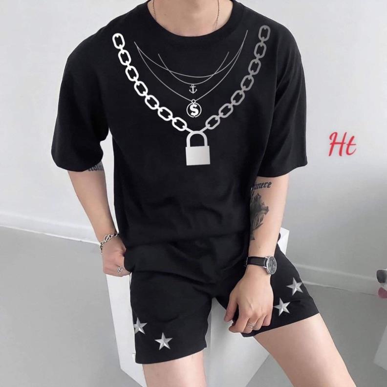 Sét áo phản quang ánh bạc xích vòng cổ và thiên thần mikenco + quần đùi sao H2
