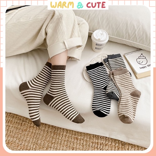 Tất vớ nữ kẻ cổ cao thu đông phong cách Nhật Bản xinh xắn Warm&amp;Cute A313