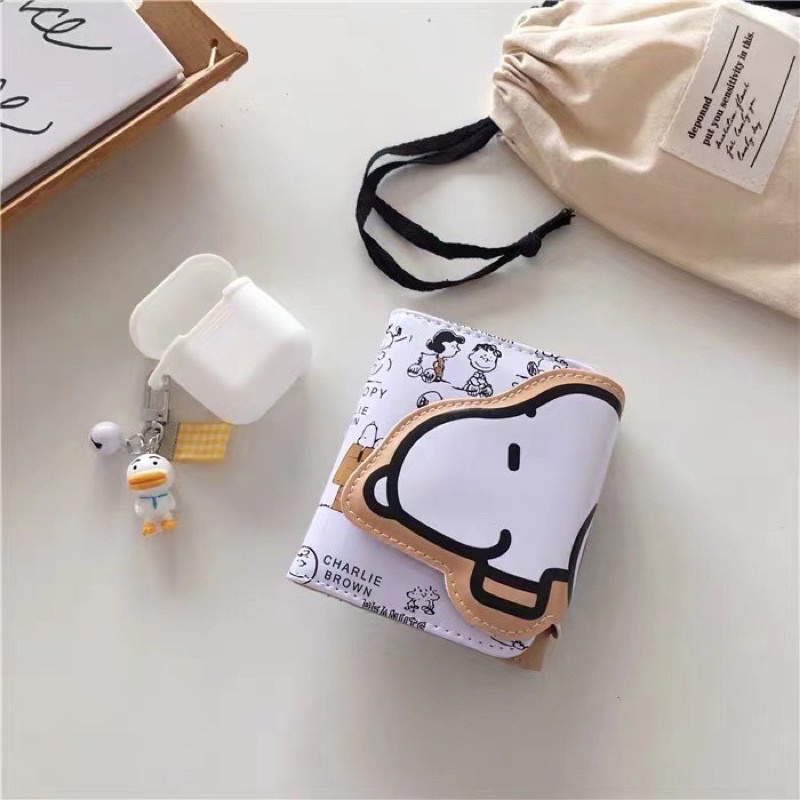 Ví Tiền Bằng Da Pu In Họa Tiết Hoạt Hình Snoopy Dễ Thương Phong Cách Hàn Quốc