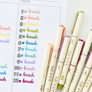 Bút soft brush sign pen màu pastel viết calligraphy, bullet journal, trang trí sổ