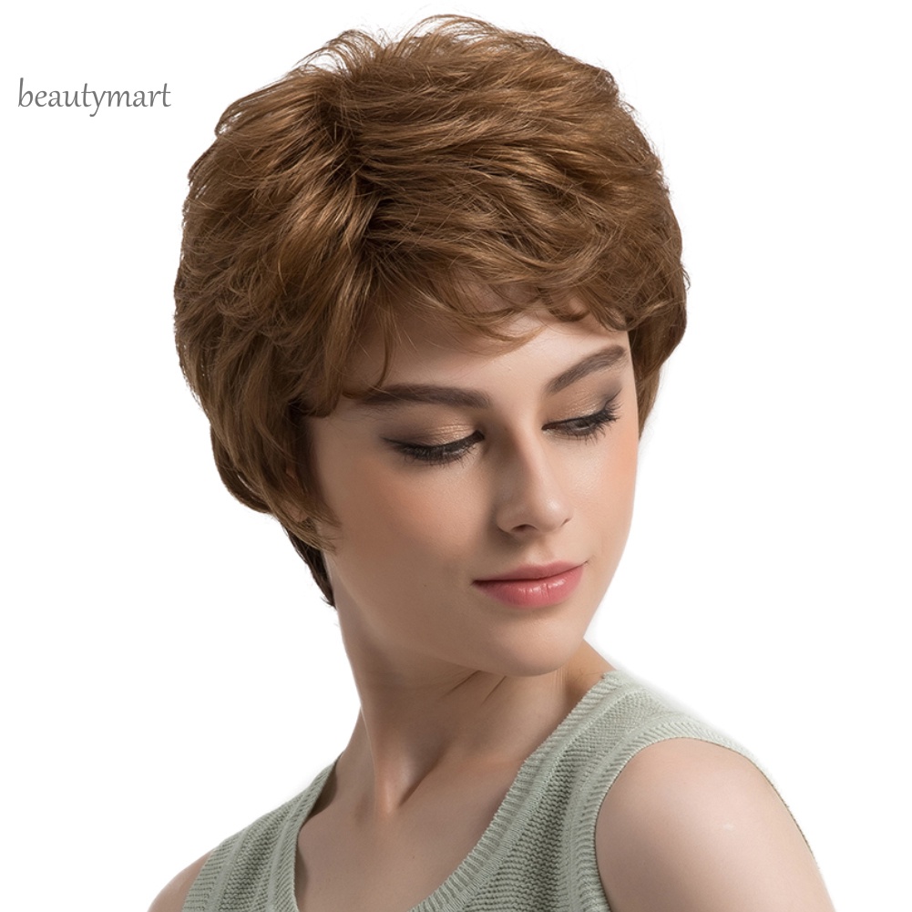 Tóc giả ngắn xoăn màu nâu thời trang cho nữ