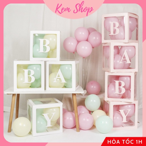 Set 4 Hộp BABY LOVE Trong Suốt Đựng Bóng Trang Trí Sinh Nhật, Party, Cầu Hôn - K104