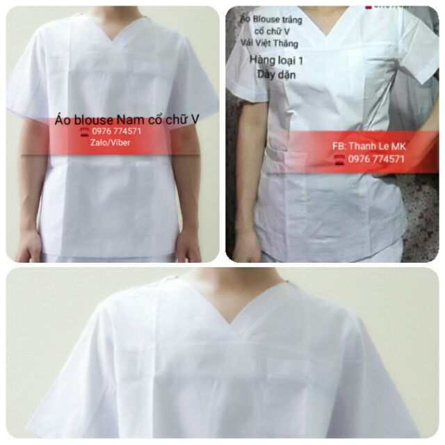 Set 2 áo Áo blouse (1 Nam + 1 áo nữ) cổ V- Dành cho dược sĩ, y tá, nhân viên phòng khám,  nhà thuốc, spa