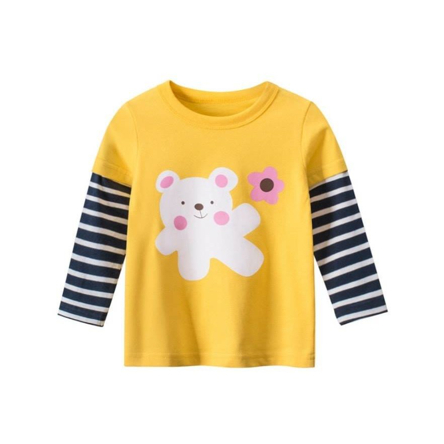 Áo tay dài bé gái  in hình cute tay ghép sọc chất liệu cotton hàng chuẩn xuất chất lượng