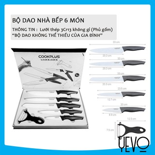 Bộ dao nhà bếp 6 món, bộ dao nhà bếp hợp kim thép phủ gốm ceramic YEVO Shop
