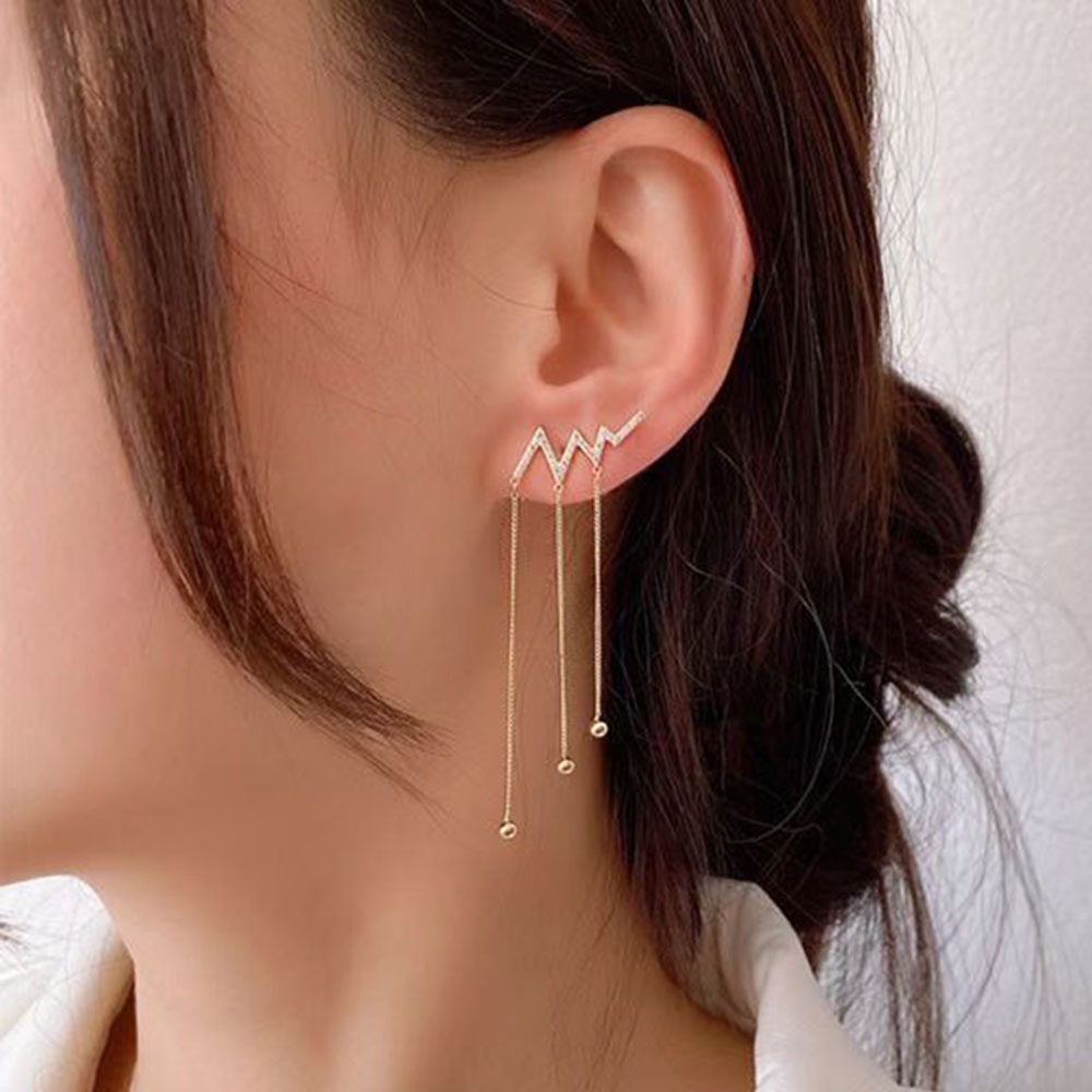 Bông Tai Dáng Dài Đính Đá Pha Lê Hình Tia Chớp Phong Cách Hàn Quốc