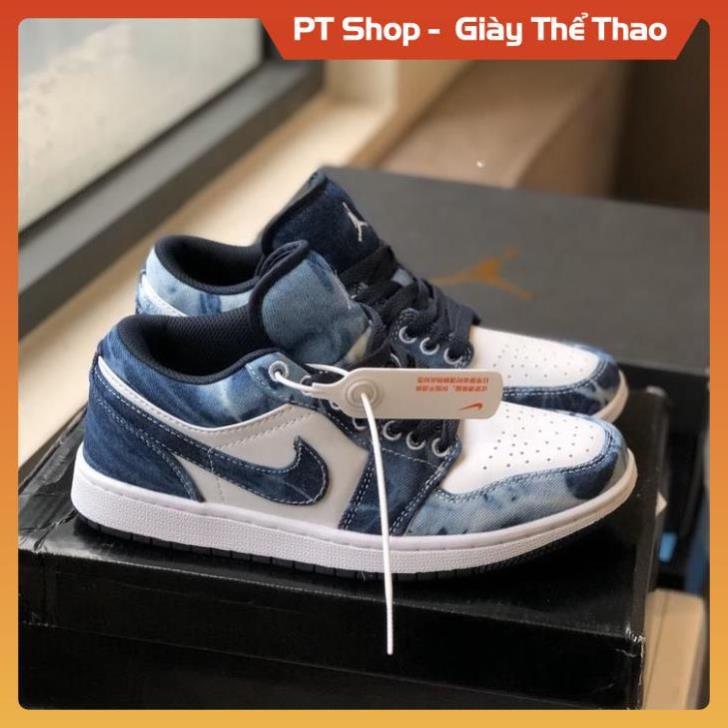 [Hàng Tốt - FreeShip] Giày Jordan 1 Low Washed Denim Vải Bò Loang Fullbox, Giầy JD Sneaker nam nữ xịn sò hót