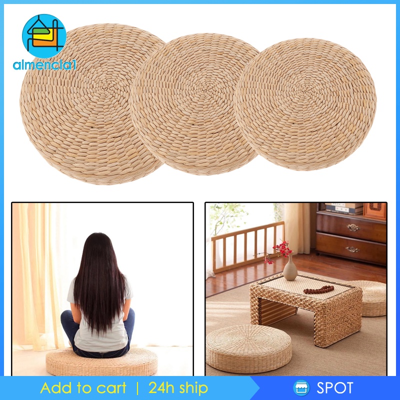 [ALMENCLA1] Round Straw Woven Tatami Cushion Floor Pouf Meditation Seat Mat