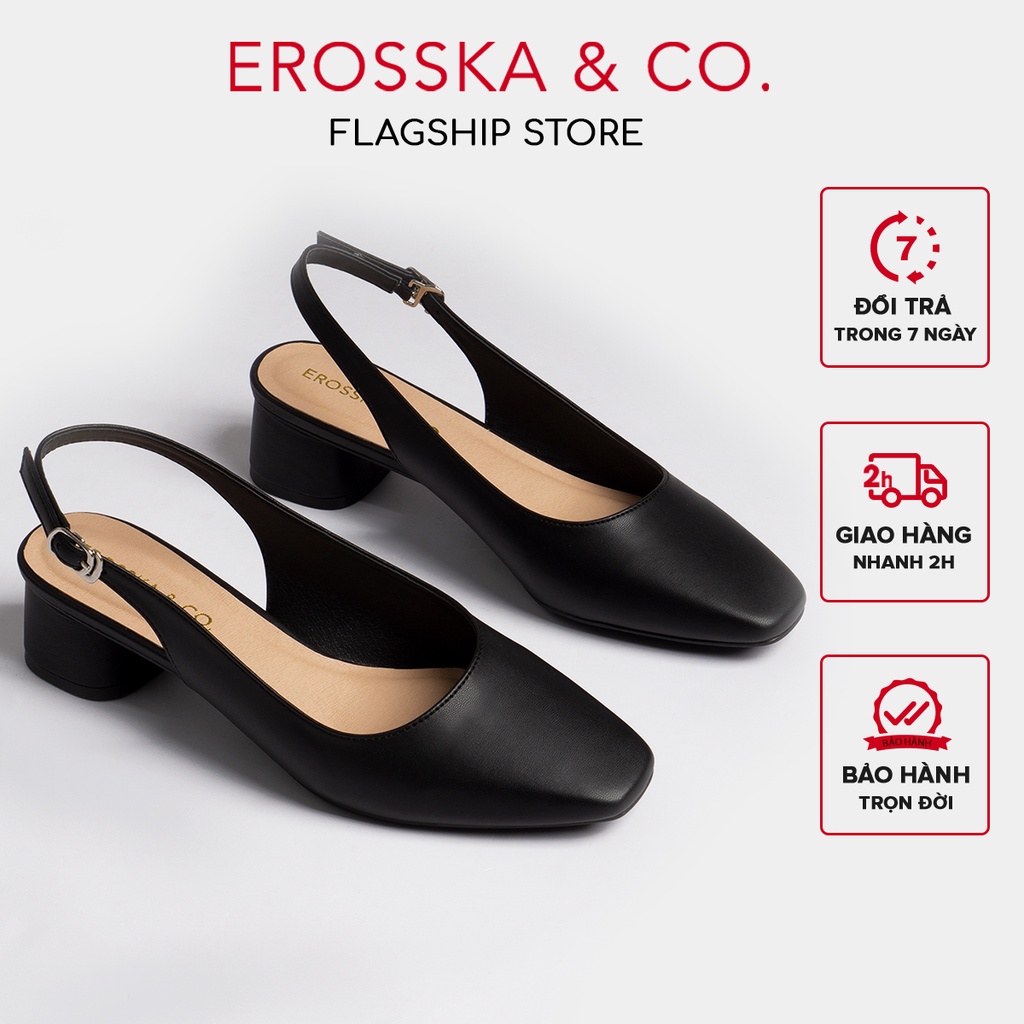 Erosska - Giày cao gót slingback Erosska mũi vuông gót vuông vững chắc màu đen _ EL013