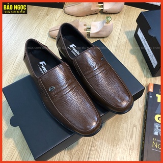 {ĐẾ KHÂU CỰC BỀN} Giày Lười Nam Trung Tuổi Da Bò Thật - Màu Đen Và Nâu Cao Cấp - Đế Cao Su Mềm 3cm - Bảo Hành Da 1 Năm