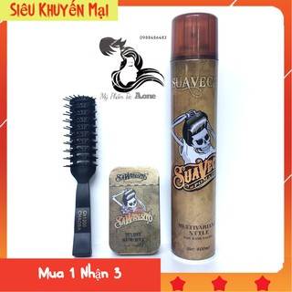 COMBO Gôm Xịt Tóc Giữ Nếp Tóc Cứng SUAVECITO 400ML + Sáp Vuốt Tóc Suavecito + Lược