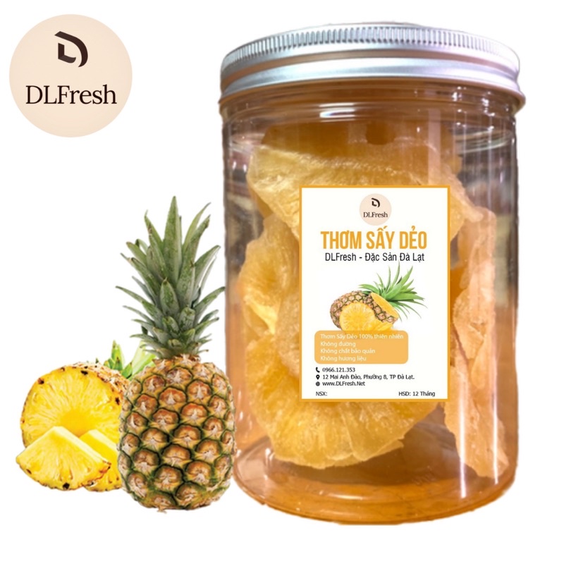 Thơm sấy dẻo DLFresh thơm sấy không đường, dứa sấy dẻo