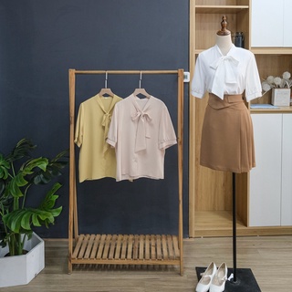 Áo sơ mi nữ ngắn tay Daisy mã AXL6052 cố nơ chất liệu lụa cát Hàn thoáng mát