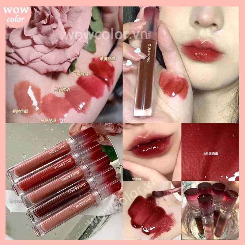 [Hàng mới về] Son bóng Oulesong tùy chọn màu sắc mềm mịn nuôi dưỡng môi chống thấm nước