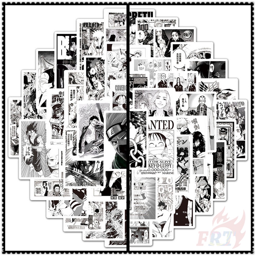 100Pcs/Set ❉ Shōnen Manga Series B Classical Black &amp; White Mixed Magazine Mini Poster Stickers ❉ Classical Anime Cartoon DIY Fashion Mixed Waterproof Doodle Decals Stickers