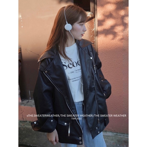 Áo khoác da nữ dáng biker form rộng oversize - The Sweater Weather