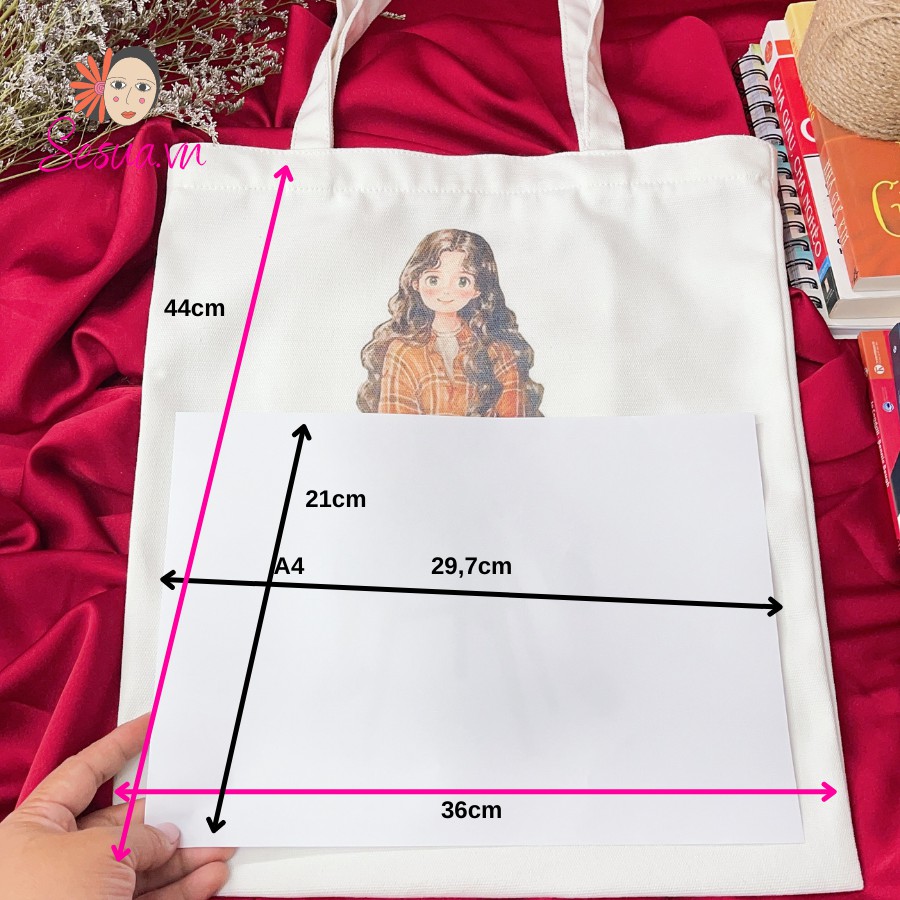 [Túi Thiết Kế-Fullbox quà tặng] Túi TOTE vải Canvas đeo vai phong cách hàn quốc, form unisex vintage - Girl ngồi Sesua