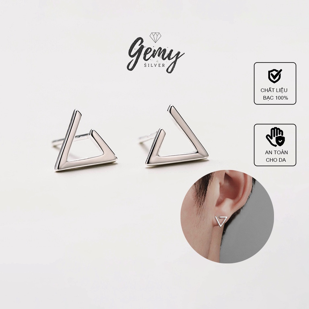 Khuyên tai nam bạc 925 mặt hình tam giác thiết kế đơn giản, cá tính, unisex Triangle 2(1 chiếc) | GEMY SILVER KN43