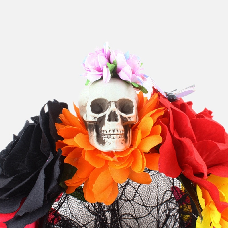 Băng Đô Cài Tóc Màu Đen Đính Mạng Che Mặt Đầu Lâu Hoa Cho Nữ