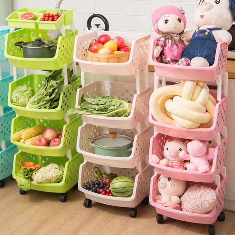 Kệ rổ nhựa đa năng 4 tầng có bánh xe