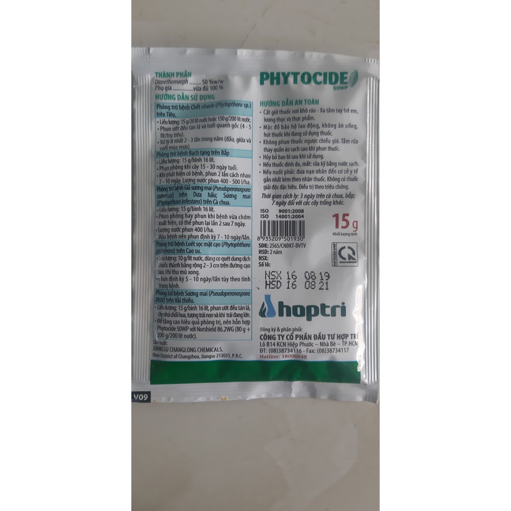 Thuốc trừ bệnh sương mai trên hoa hồng PHYTOCIDE 50WP 15g