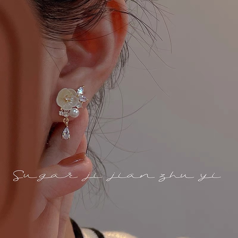 Bông tai xi mạ ngọc đá cô dâu dự tiệc màu vàng