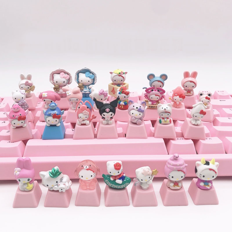 Bộ Bàn Phím Cơ Và Bàn Phím Cơ Màu Hồng Trong Suốt Hình Hello Kitty Dễ Thương