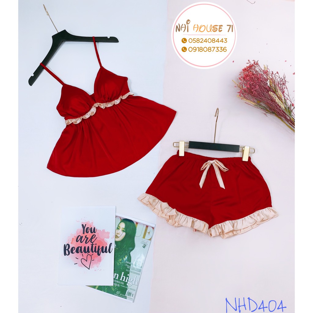 [FREESHIP 50K] Bộ Mặc Nhà Nhistore -Bộ Quần Ngắn Áo 2 Dây Cúp Ngực Phối Bèo Sexy Freesize Dưới 57kg | BigBuy360 - bigbuy360.vn