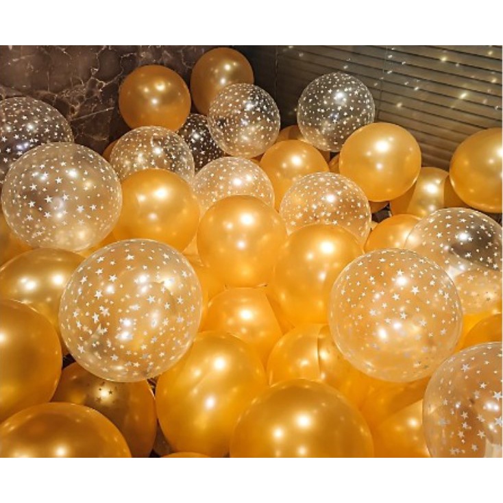 Set Bong Bóng Trong Suốt In Sao Và Bong Bóng Nhũ Trang Trí Sinh Nhật Happy Birthday Siêu Hot 2022