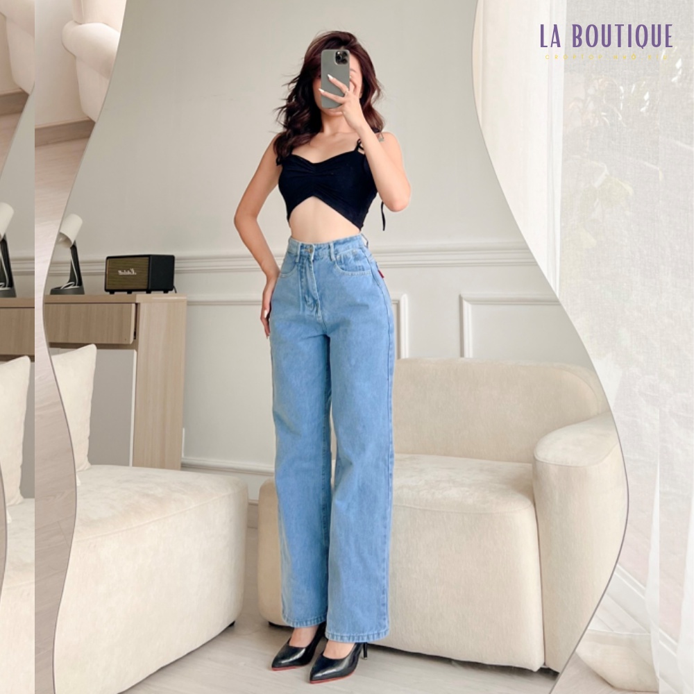 Áo hai dây nhún ngực cột vai La Boutique màu đen thun ATY  cao cấp form croptop dễ phối dồ đi dạo phố