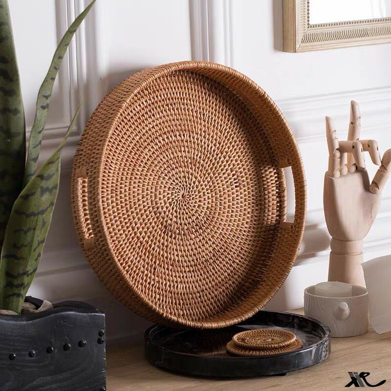 Khay mây tròn đựng đồ siêu đẹp_ sử dụng gia đình, nhà hàng_ decor_trang trí, phụ kiện chụp ảnh