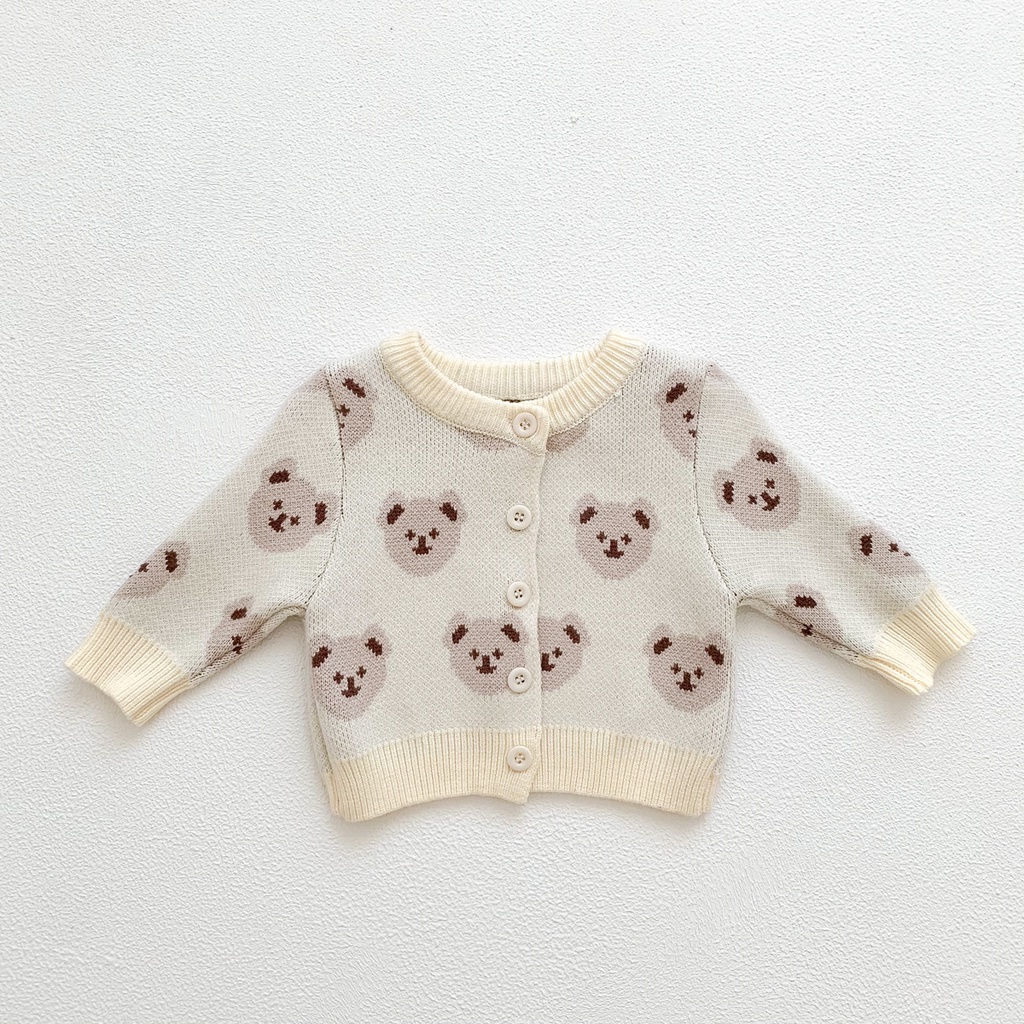 Bộ Áo Liền Quần Cardigan Tay Dài In Hình Gấu Dễ Thương Thời Trang Thu Đông Cho Bé Gái