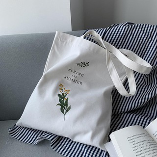 Túi tote vải bố đựng đồ canvas đeo vai phong cách Hàn Quốc in hình lá cải cute