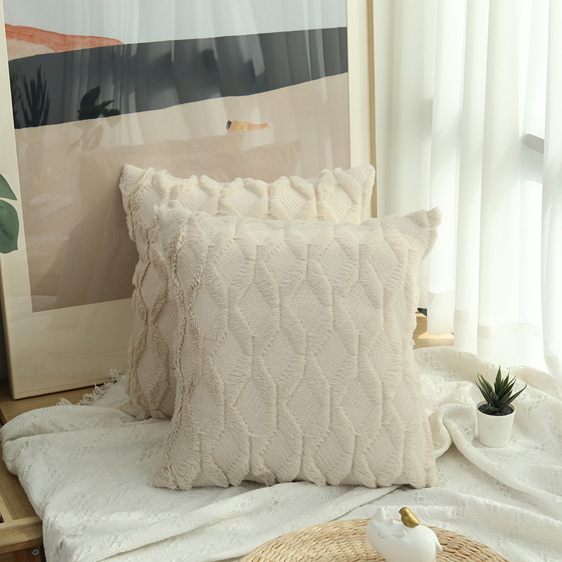 Vỏ gối nhung mềm họa tiết vân kim cương màu trơn dùng trang trí sofa/ tiệc 40/45/5cm