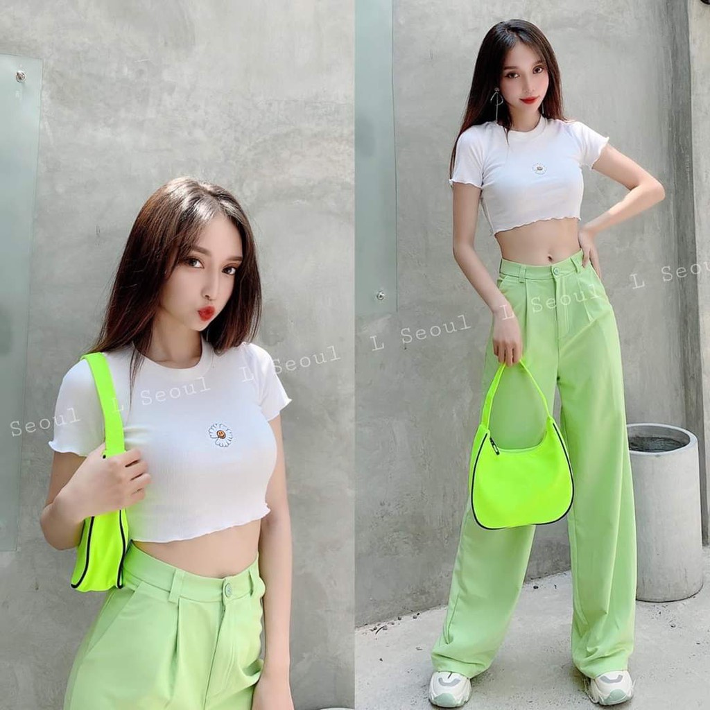 ÁO CROPTOP HOA HƯỚNG DƯƠNG MẶT CƯỜI 4 màu hot - ÁO THUN BODY KIỂU TÍM XANH NEON ĐEN TRẮNG