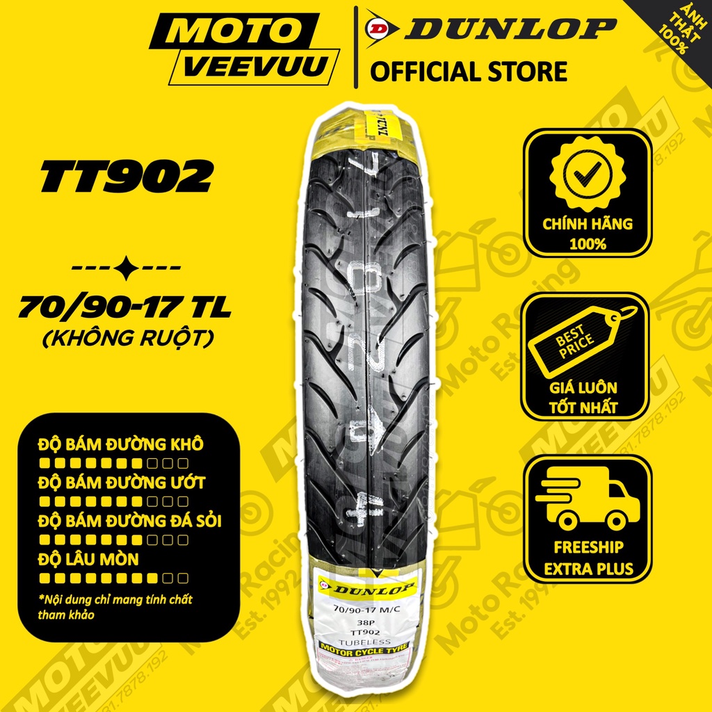 Vỏ lốp xe máy DUNLOP 70/90-17 TL TT902 Lốp không ruột