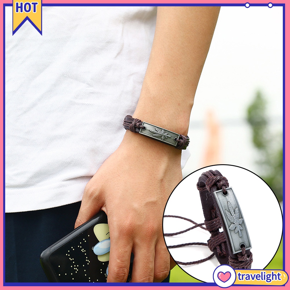 (Travelight) Vòng Tay Giả Da Mặt Hình Lá Phong Phong Cách Vintage K2