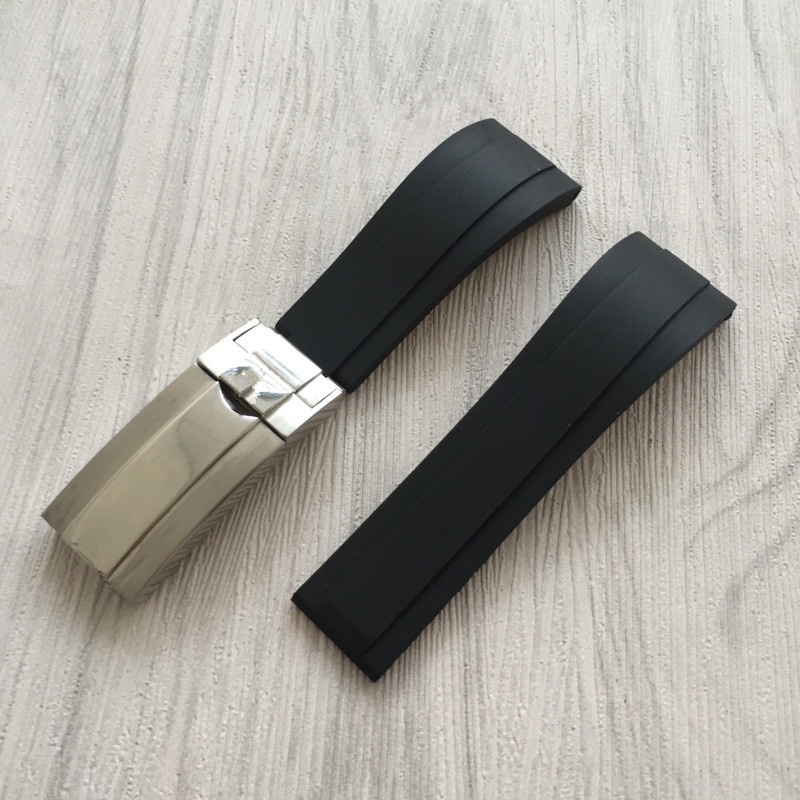 Dây Đeo Đồng Hồ rolex Bằng Silicon Cao Su Màu Xanh Lá/Đen Có Khóa Điều Chỉnh Được