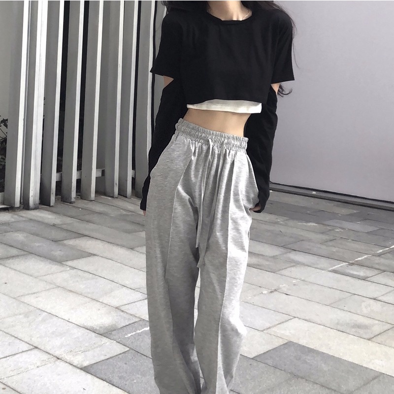 Set Áo Thun Tay Dài Dáng Ngắn Rách Cá Tính + Quần Yếm Trẻ Trung Phong Cách Hàn Quốc Cho Bạn