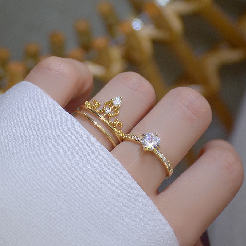 Nhẫn mạ vàng 14k hình vương miện đính đá sang trọng thời trang