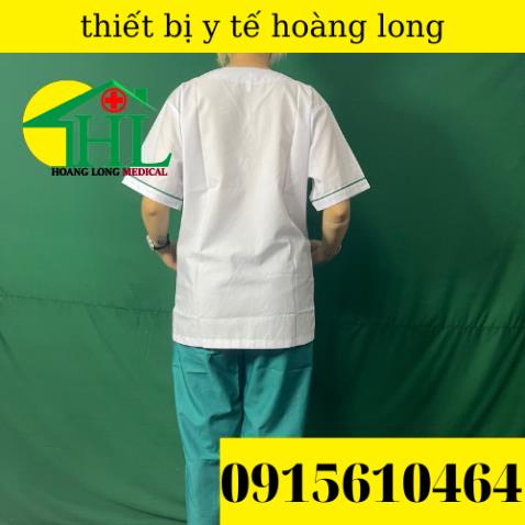 Bộ blouse cổ tim viền xanh lá cây nam nữ cộc tay - bộ scrubs kỹ thuật viên cho điều dưỡng, dược sỹ, y tá, bác sĩ