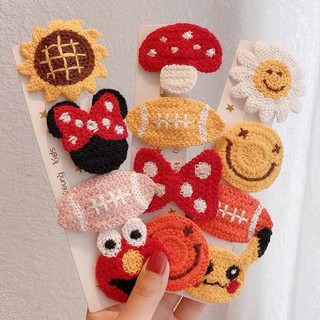 Cặp tóc len, Kẹp tóc len mùa đông, Cặp bím cute, Kẹp tóc hoa hướng dương, mặt cười, nấm, mickey