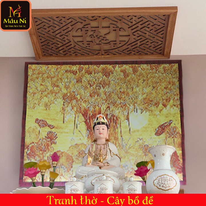 TRANH TRÚC CHỈ IN MÂU NI- kt 61cmx81cm - sen tia- dán phòng thờ, vách thờ, bàn thờ,..