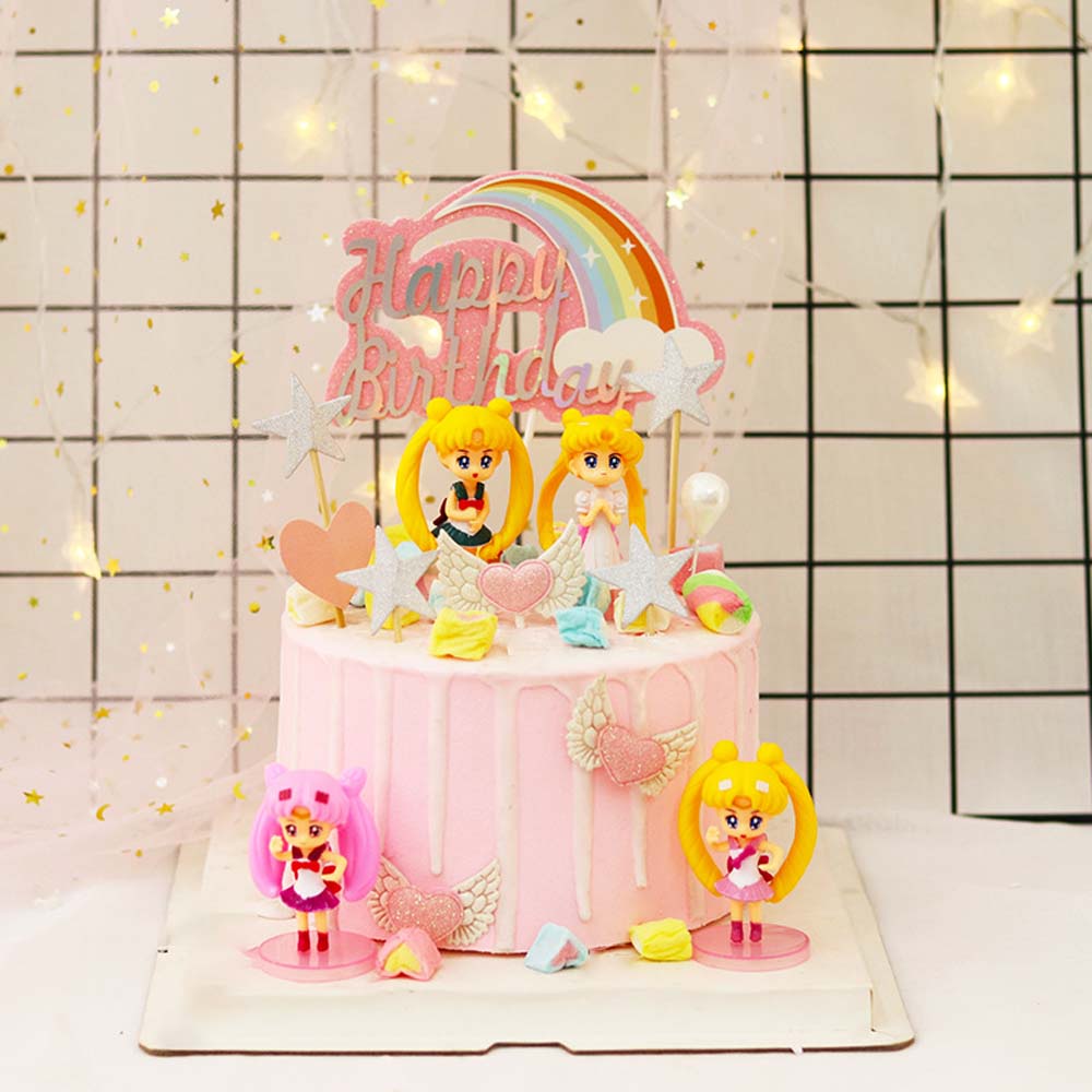 Set 4 Mô Hình Nhân Vật Thủy Thủ Mặt Trăng Dễ Thương Dùng Trang Trí Bánh Kem