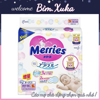 Tã/bỉm dán merries newborn nb 90 + 6 miếng bỉm xuka