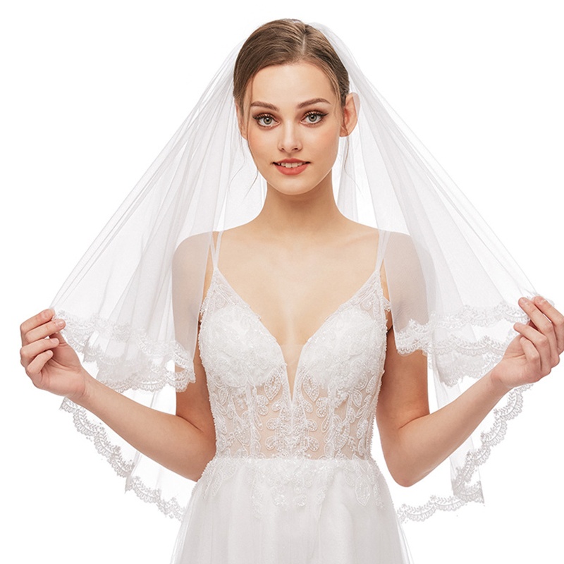 Xiangbao Mạng Che Mặt Với Lược Hai Lớp Trang Trí Ren Tulle Cho Cô Dâu Trong Ngày Cưới