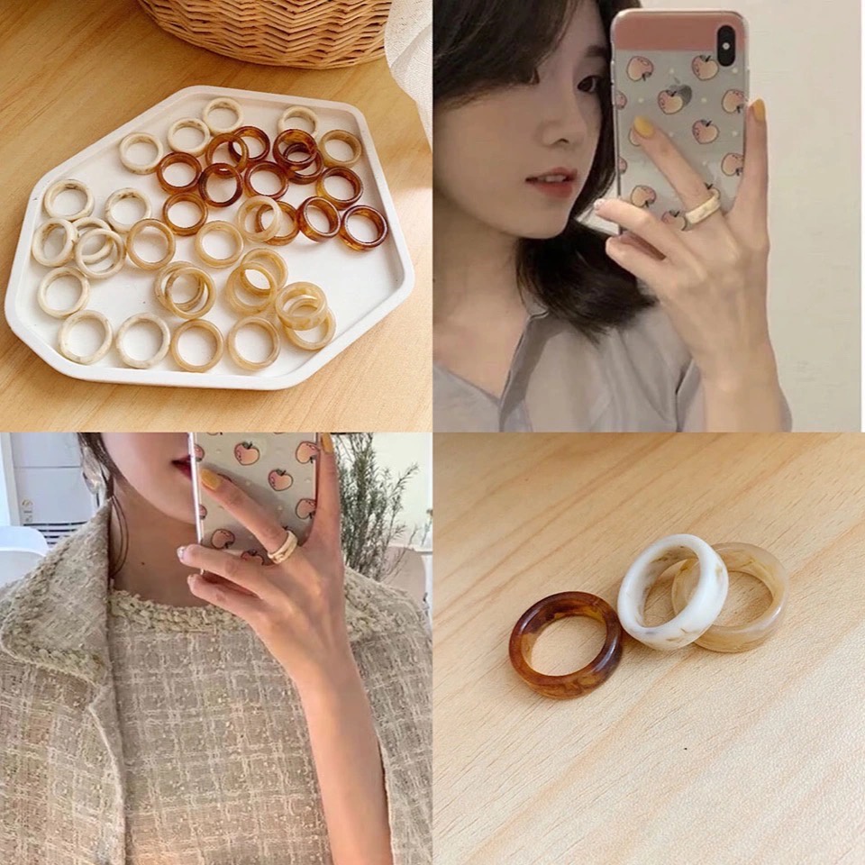 Nee Nhẫn Nhựa Acrylic17mm màu hổ phách phong cách Hàn Quốc