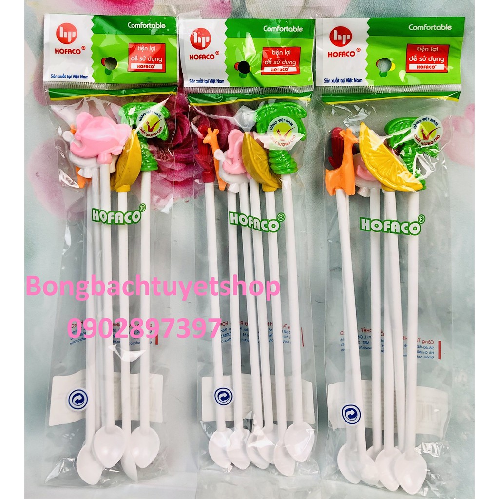 Muỗng khuấy hình HPB45 combo 6 cây - Thìa khuấy nước ép sinh tố cao cấp nhựa HOFACO