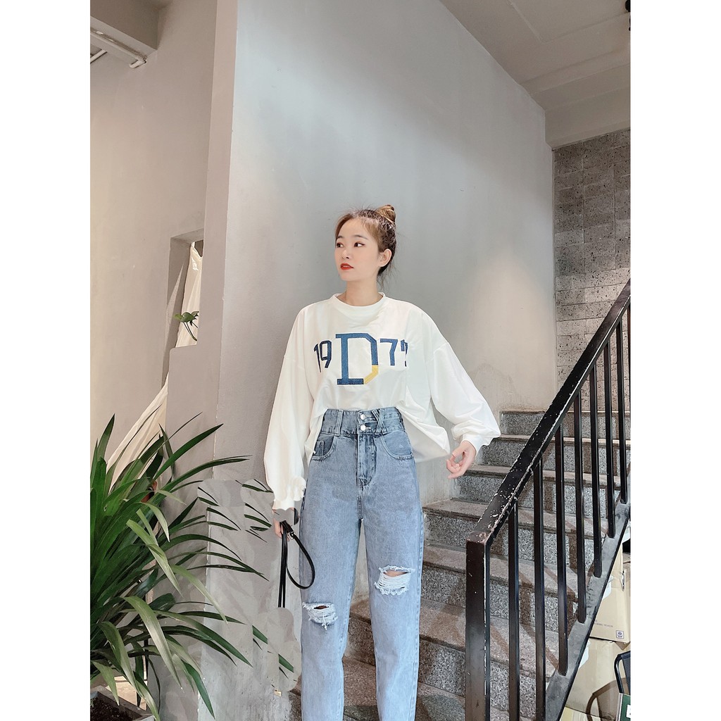 [ NY335 ] QUẦN BAGGY JEAN NỮ LƯNG CAO XẺ NỮA ĐĨA CHÉO RÁCH 2 GỐI TO CAO CẤP BABO LAI CUỐN ĐỦ SIZE S, M, L FORM CHUẨN