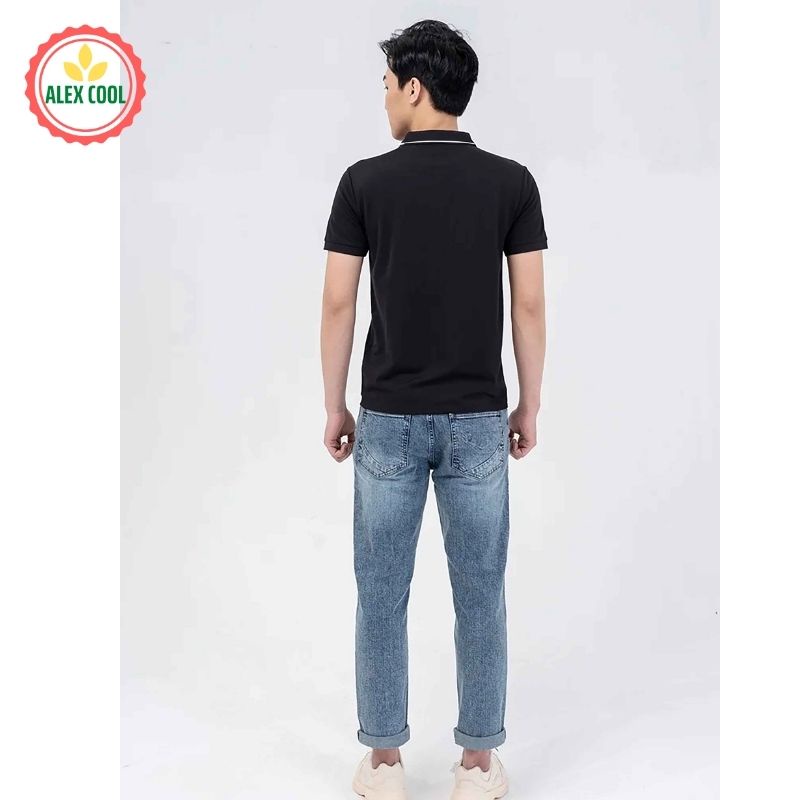 Áo thun nam POLO trơn vải cá sấu cotton cao cấp ngắn tay viền đen co giãn 4 chiều alex cool